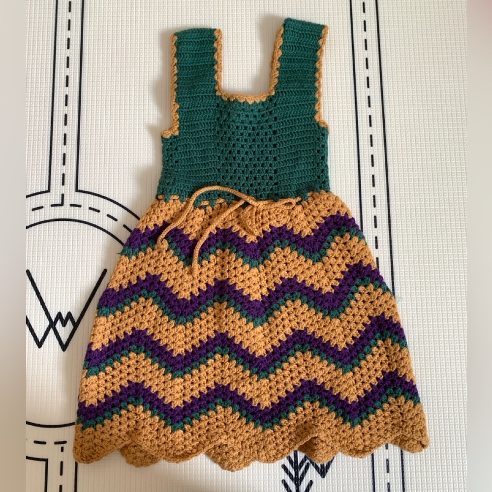 Kalinka Green and Gold Crochet Kids Dress